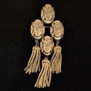 Antique French Art Deco Statement Pin Foxtail Dangling Chains Stunning